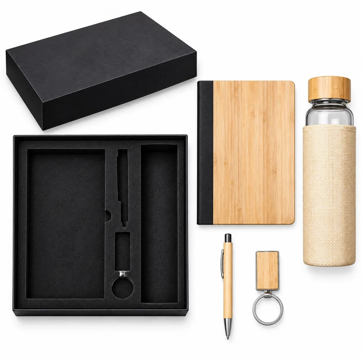 Eco-Friendly Corporate Gift Set – Bamboo Diary, Bottle, Keychain & Pen | Premium Executive Gift Set view 2