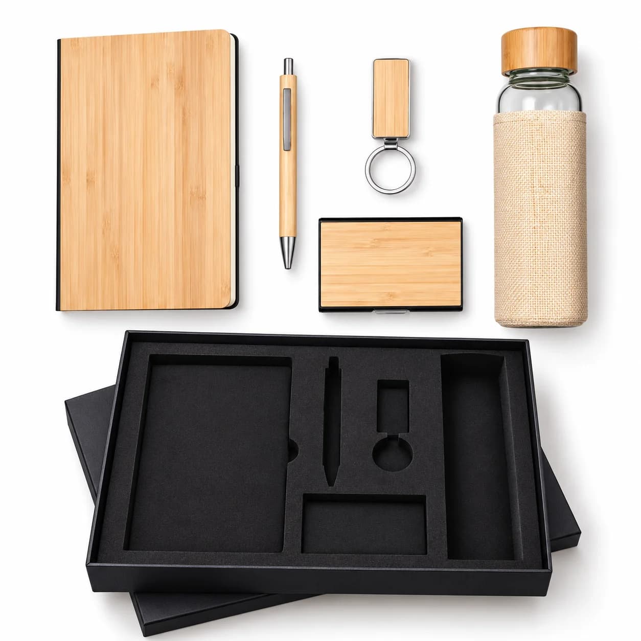 Eco-Friendly Corporate Gift Set – Bamboo Diary, Bottle, Card Holder, Keychain & Pen view 2
