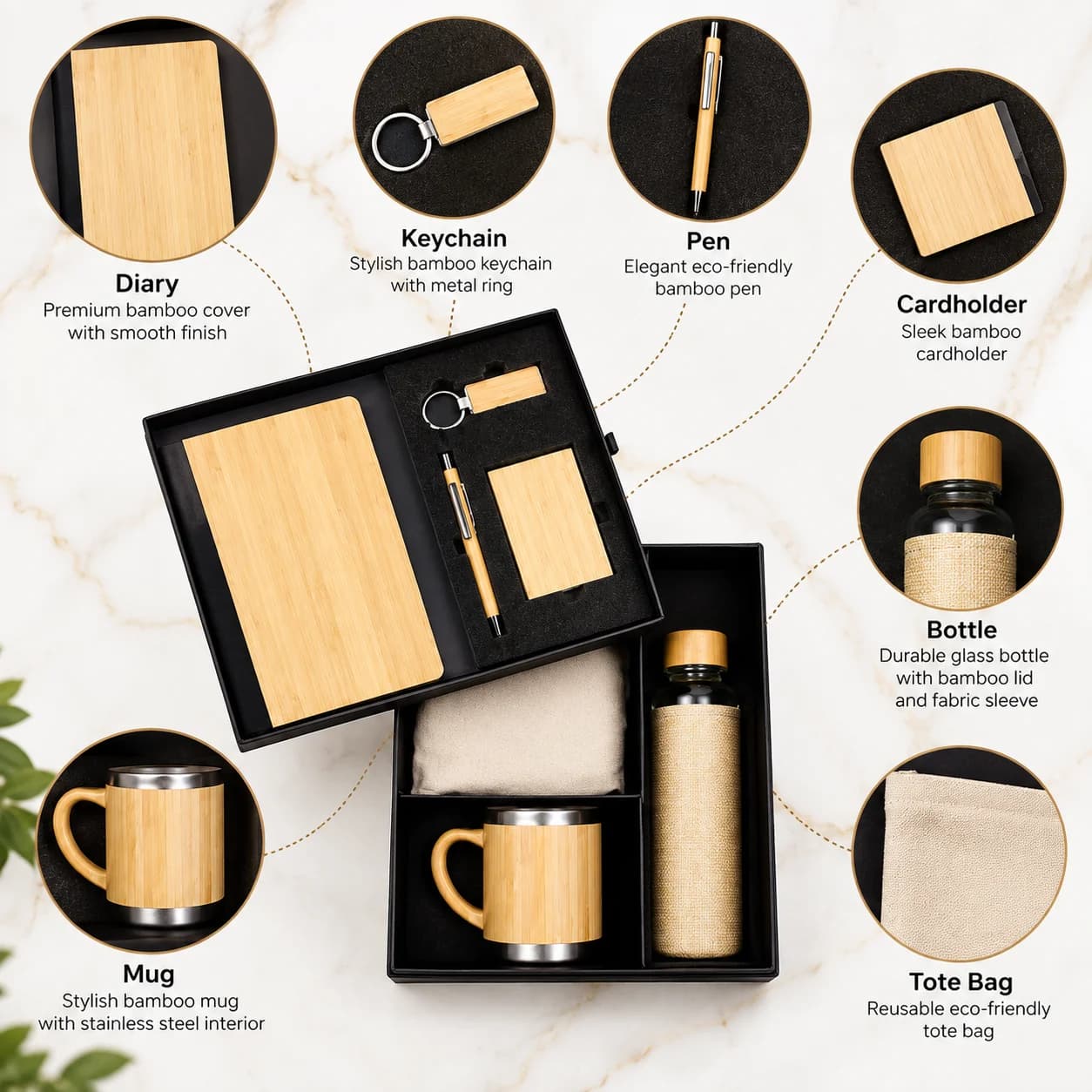 Premium 7-in-1  Corporate Gift Set with Diary, Pen, Bottle, Mug, Keychain, Card Holder & Tote Bag view 2