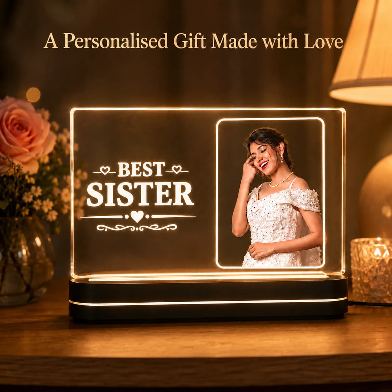 Custom Photo & Name Engraved Light | Birthday, Raksha Bandhan & Sister Appreciation Gift