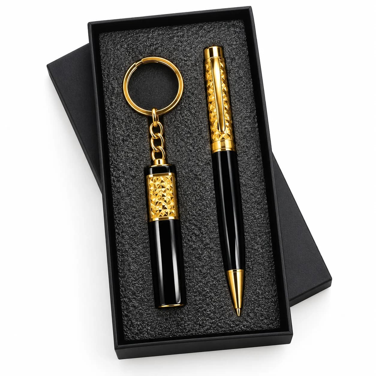 Premium Black & Gold Pen with Keychain Gift Set | Luxury Corporate Gift Box