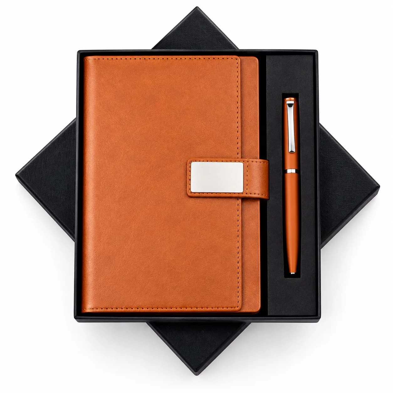 Premium Tan Leatherette Diary & Pen Gift Set | Executive Notebook with Magnetic Strap & Matching Pen | Corporate Gift for Men & Women