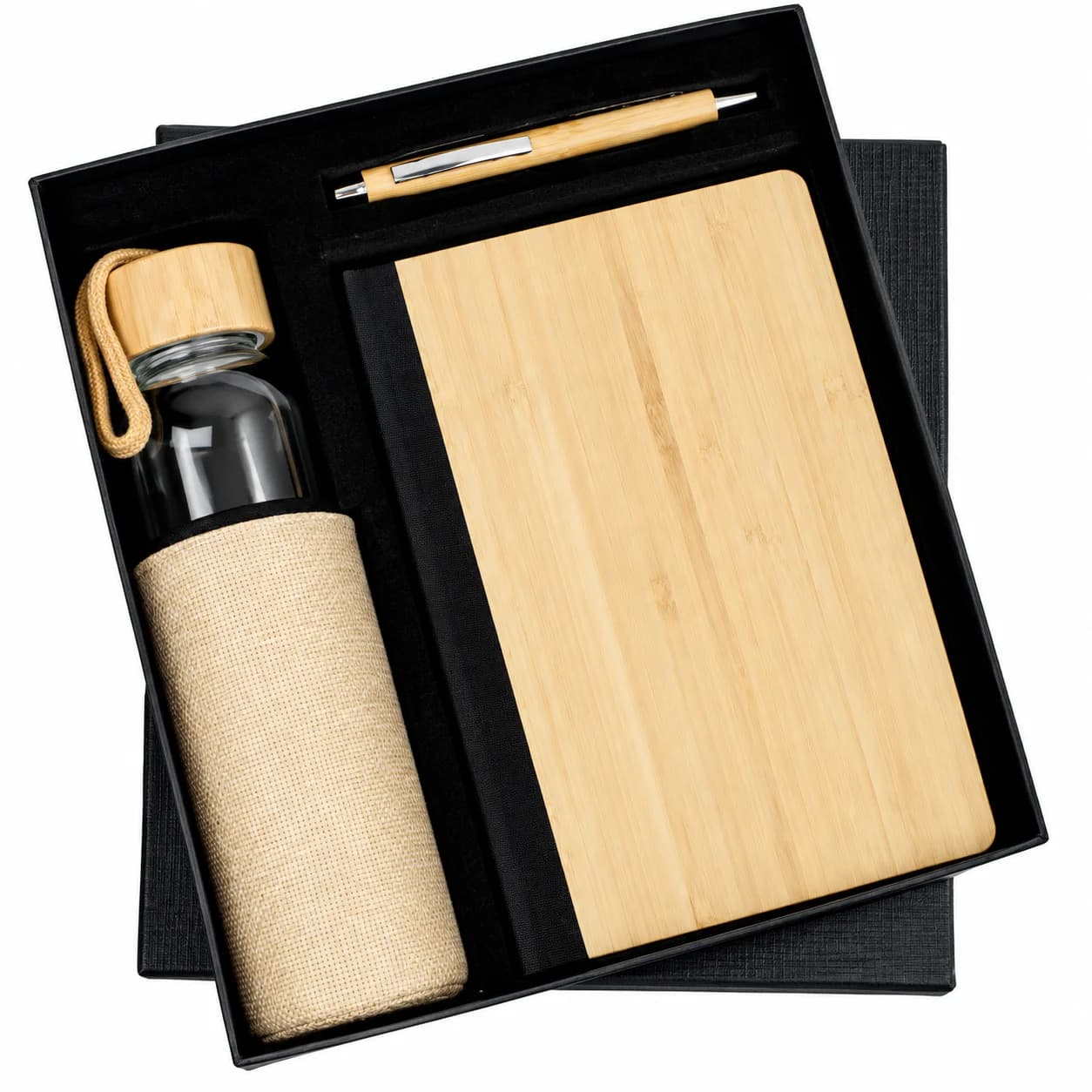 Premium Wooden Diary Gift Set with Pen & Glass Water Bottle – Corporate Gift Set