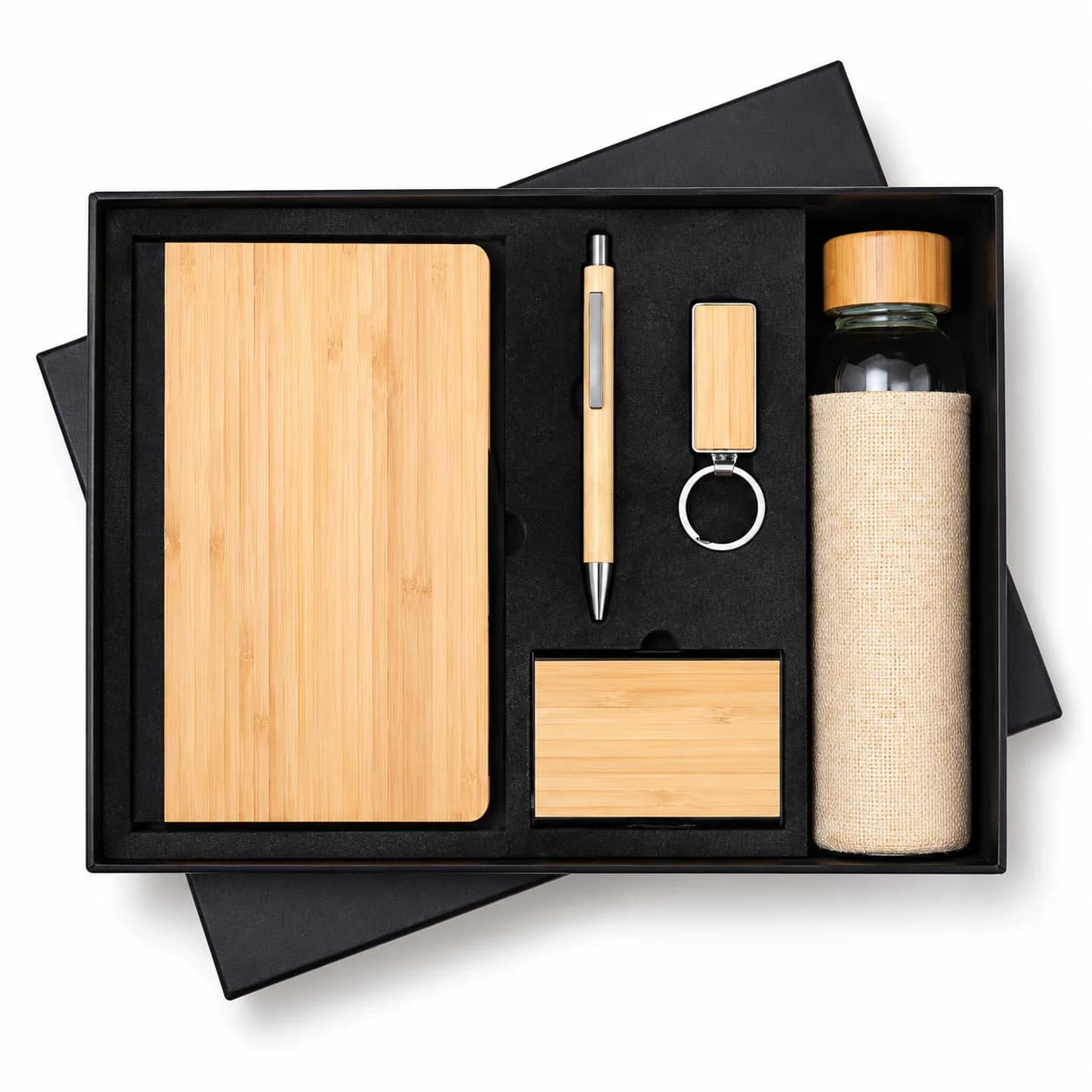 Eco-Friendly Corporate Gift Set – Bamboo Diary, Bottle, Card Holder, Keychain & Pen