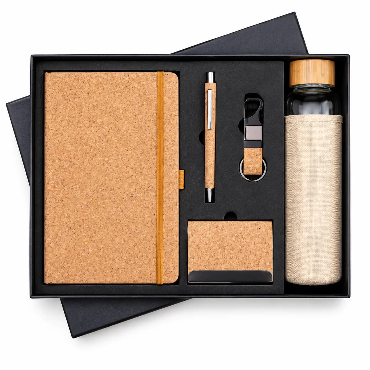 Premium Eco-Friendly Corporate Gift Set – Cork Diary, Insulated Bottle, Card Holder, Keychain & Pen